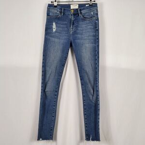 Frame Le High Raw Hem Ankle Skinny Jeans In Victoria Park - Size 25